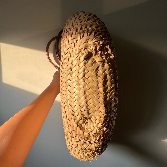 Poolside large beach tote long handles bag embroidered plant lady straw woven - Picture 8 of 13